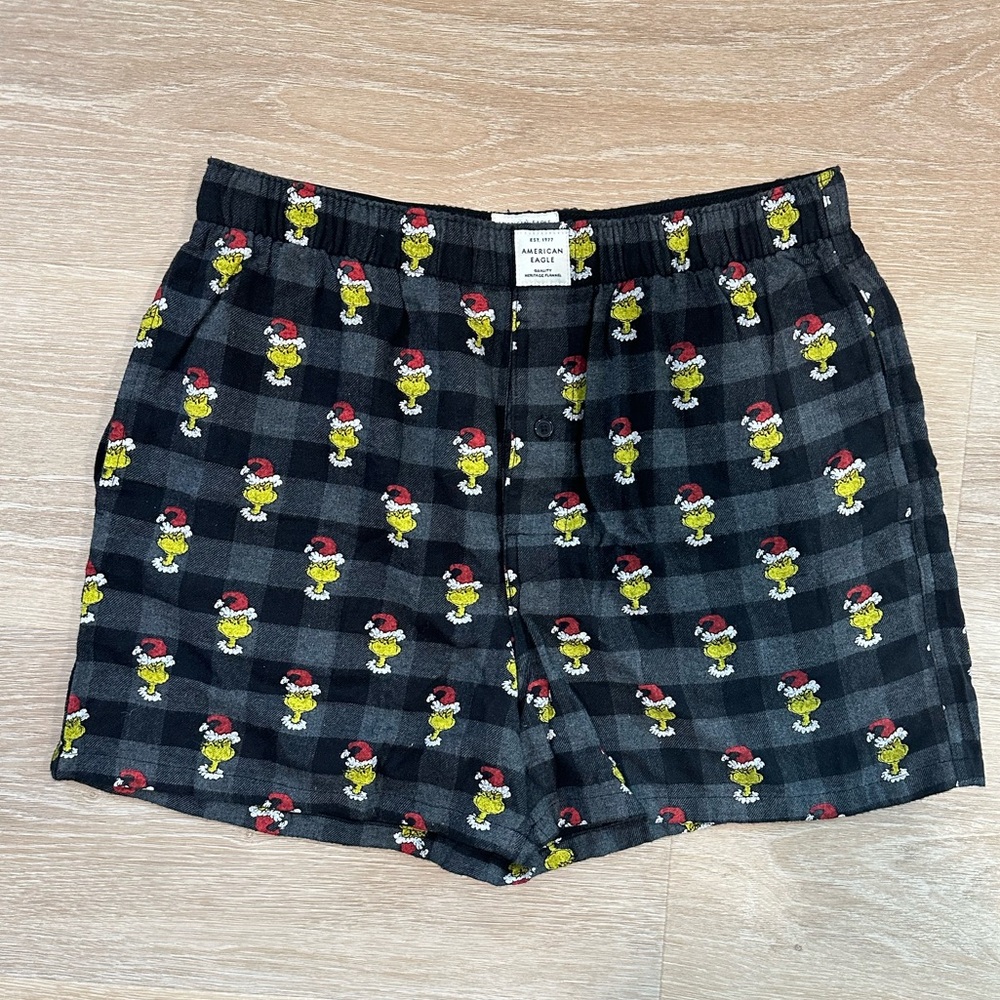 American Eagle Grinch Flannel Pocket Boxer Medium NWT